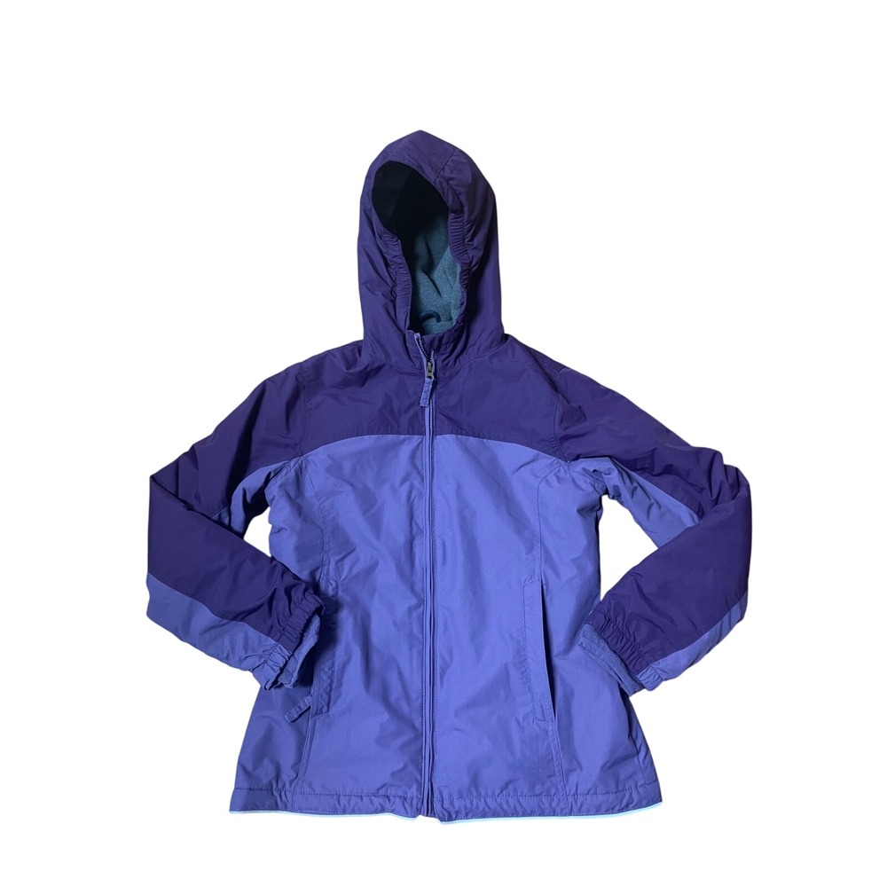 Lands End Kids Purple Grow-A-Long Fleece Lined Hooded Jacket Coat Size L‎ 14